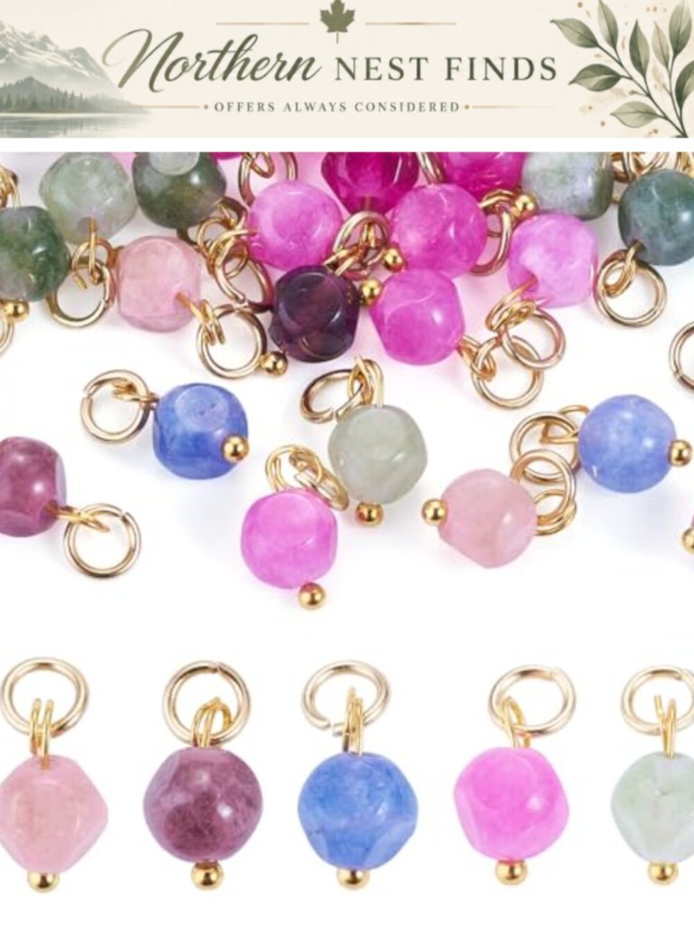 30pc Natural Gemstone Charms Faceted Round Stone Pendants Jewelry Making